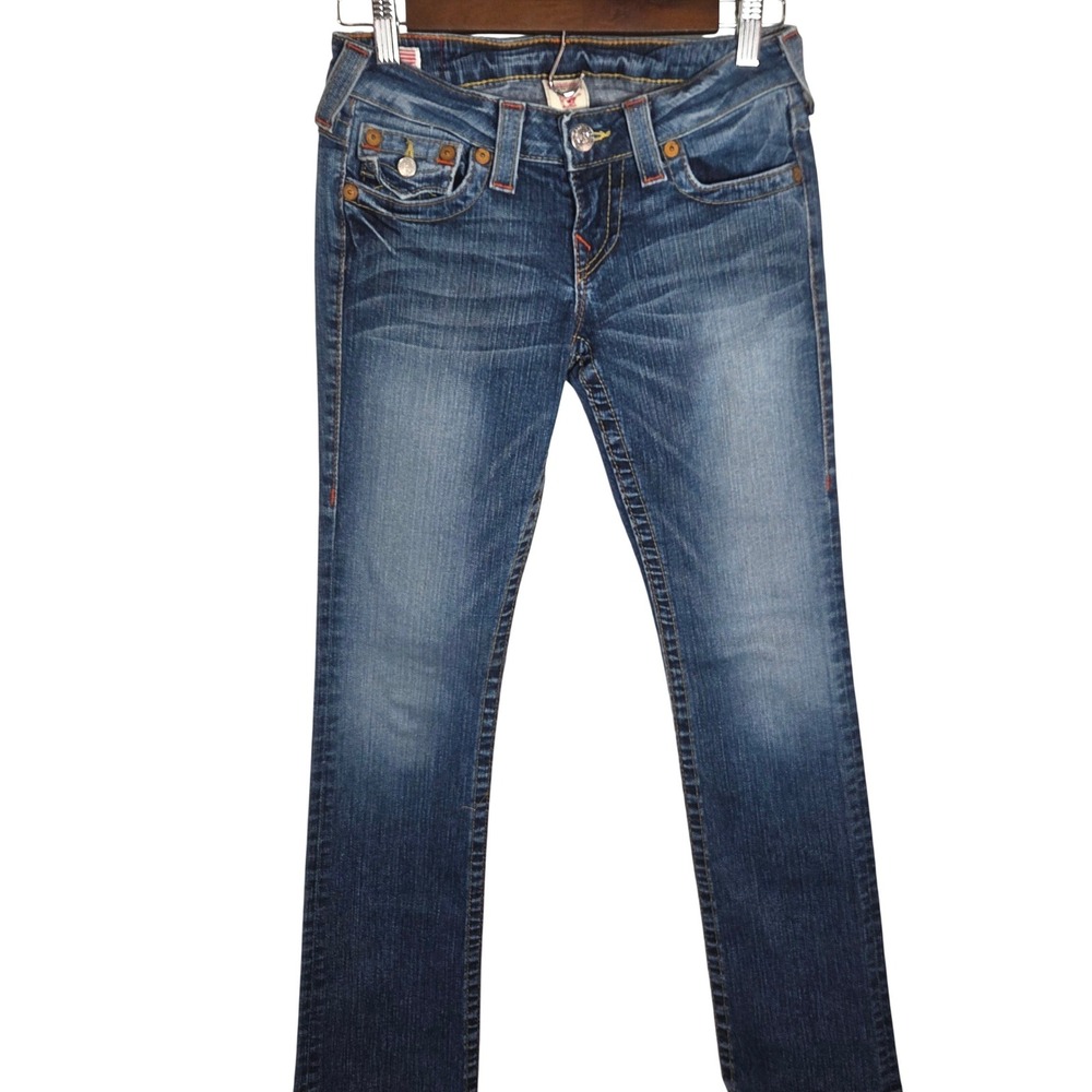 True Religion Low Rise Straight Leg Jeans Flap Pocket Y2K Contrast Stitch